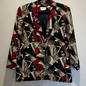 Stephanie Thomas Sport Vintage Red and Black Geometric Blazer